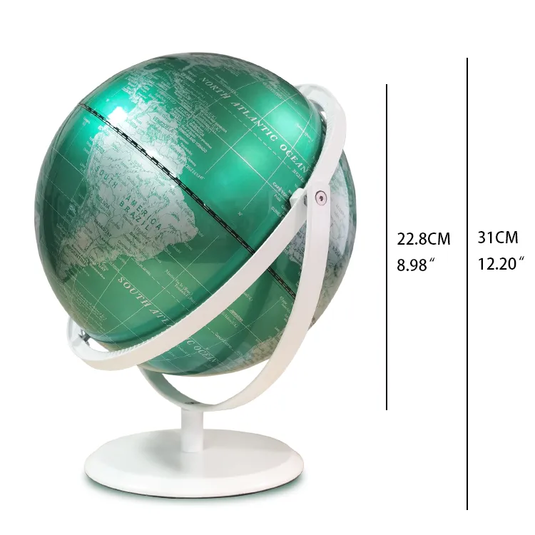 22.8cm (9") Artistic Green Metallic World Globe with Heavy-Duty Metal Base & Meridian detail view 1